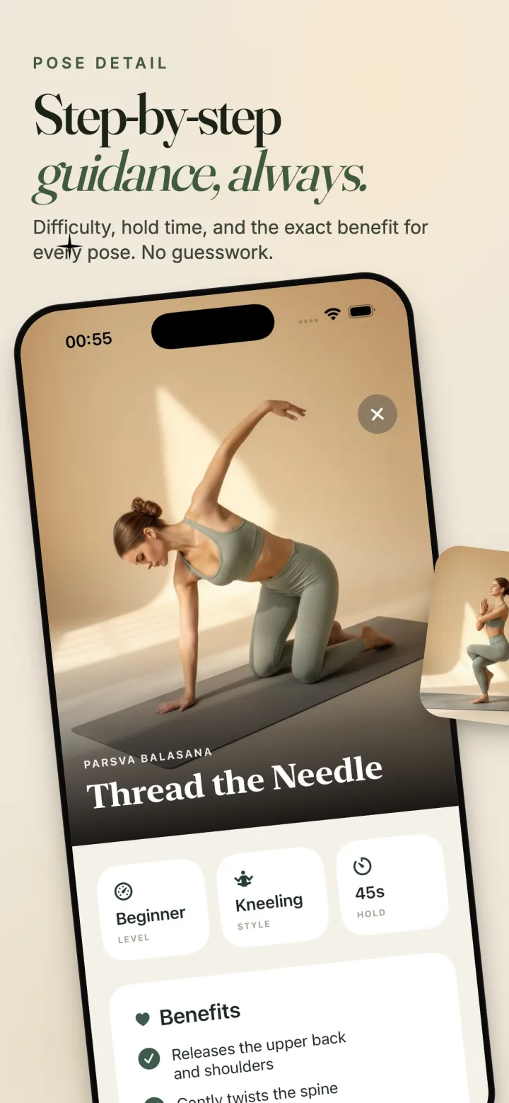Yoga for Back Pain pose detail screen